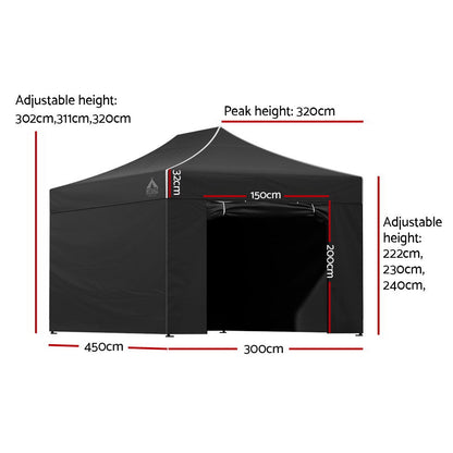 Instahut Gazebo Pop Up Marquee 3x4.5 Folding Tent Wedding Gazebos 500D Black.