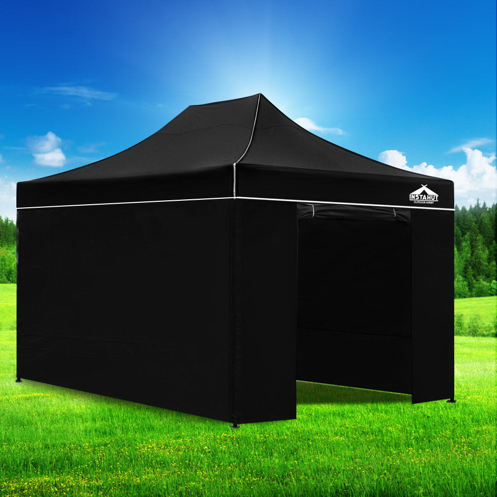 Instahut Gazebo Pop Up Marquee 3x4.5 Folding Tent Wedding Gazebos 500D Black.