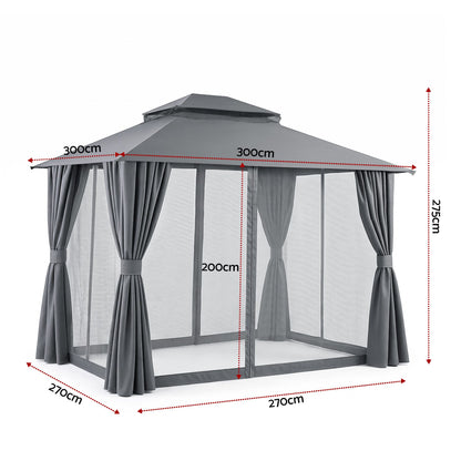 Instahut Gazebo 3x3m Canopy Outdoor Steel Frame Patio Tent Curtains Marquee Grey