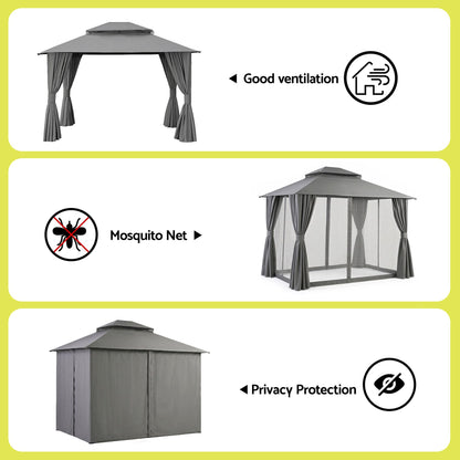 Instahut Gazebo 3x3m Canopy Outdoor Steel Frame Patio Tent Curtains Marquee Grey
