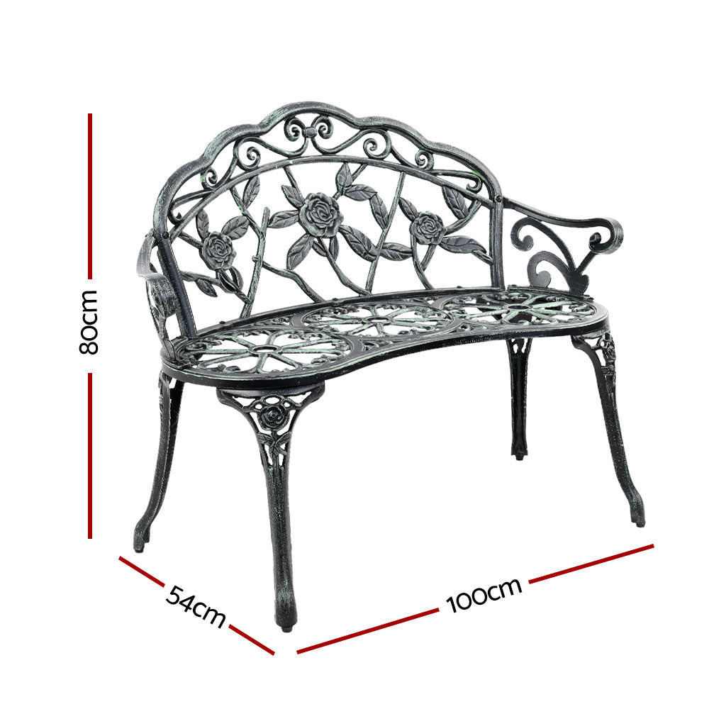 Gardeon Outdoor Garden Bench Seat 100cm Cast Aluminium Patio Chair Vintage Green.