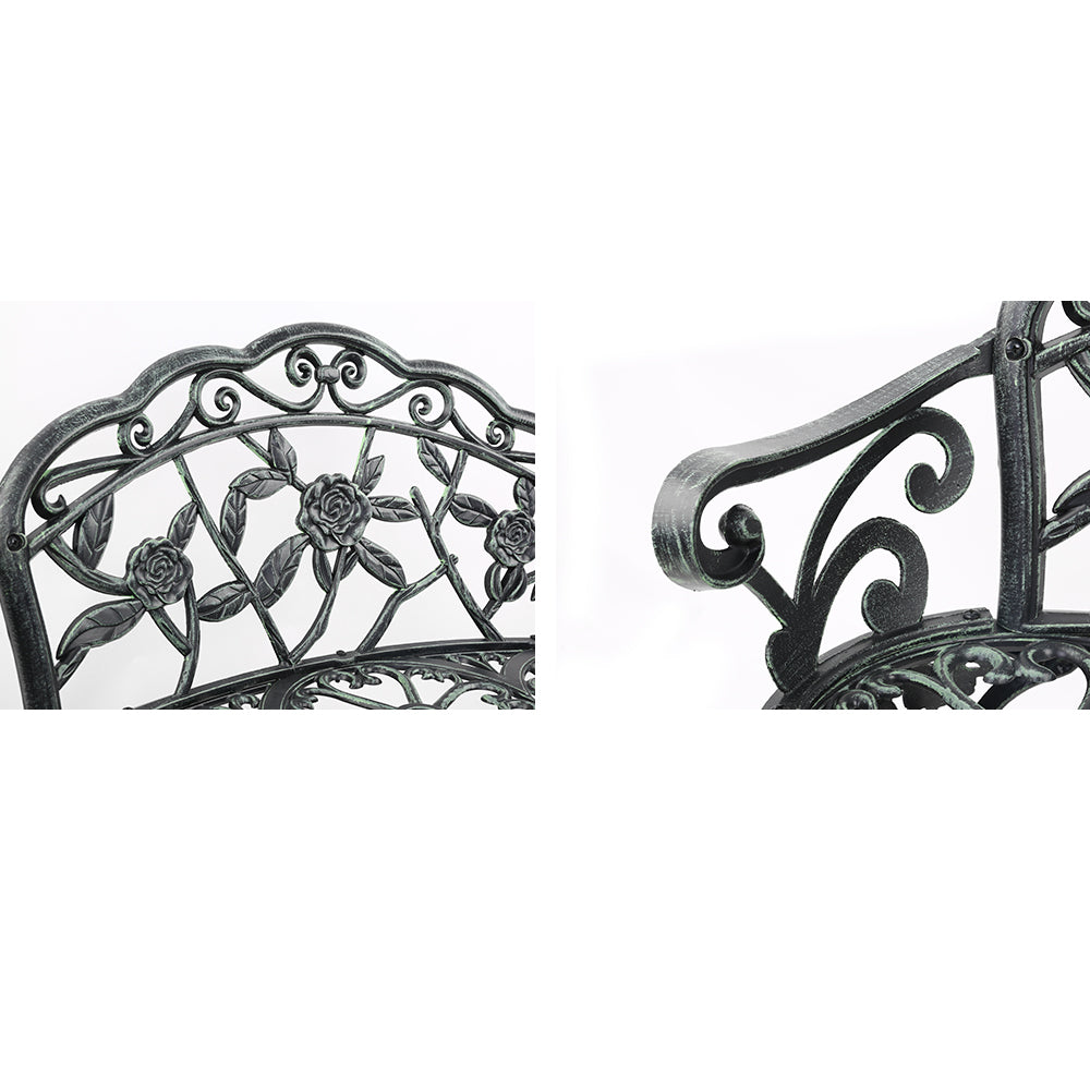 Gardeon Outdoor Garden Bench Seat 100cm Cast Aluminium Patio Chair Vintage Green.