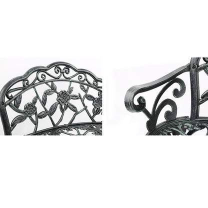Gardeon Outdoor Garden Bench Seat 100cm Cast Aluminium Patio Chair Vintage Green.