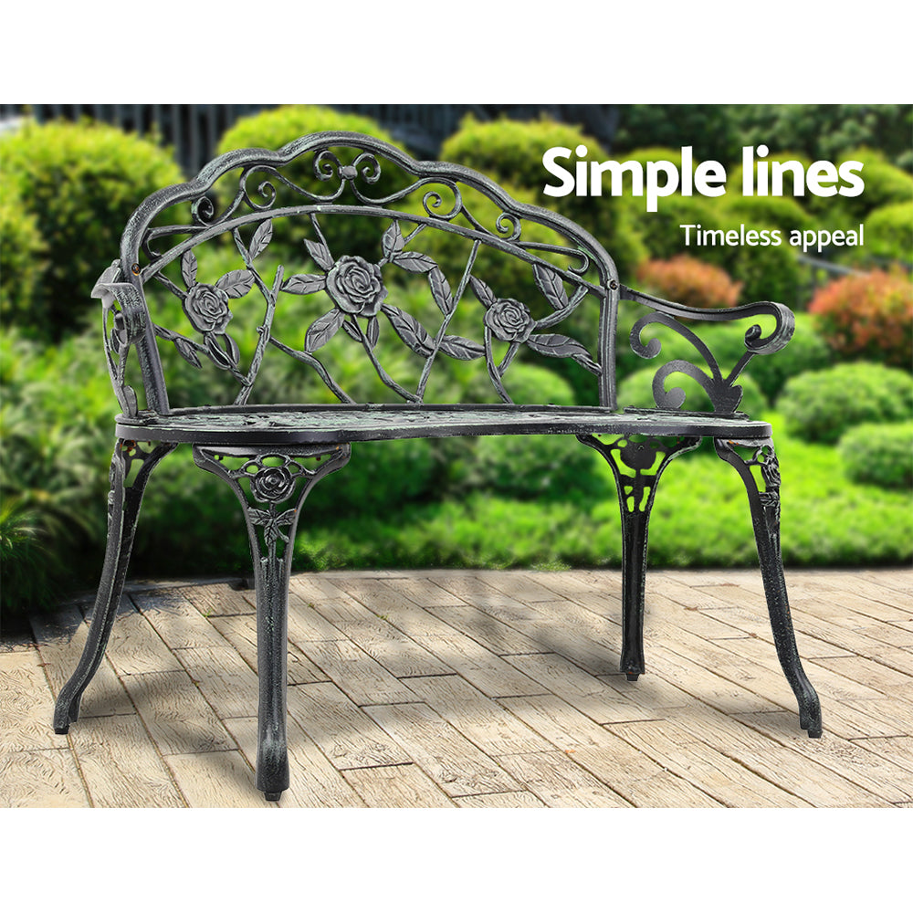 Gardeon Outdoor Garden Bench Seat 100cm Cast Aluminium Patio Chair Vintage Green.