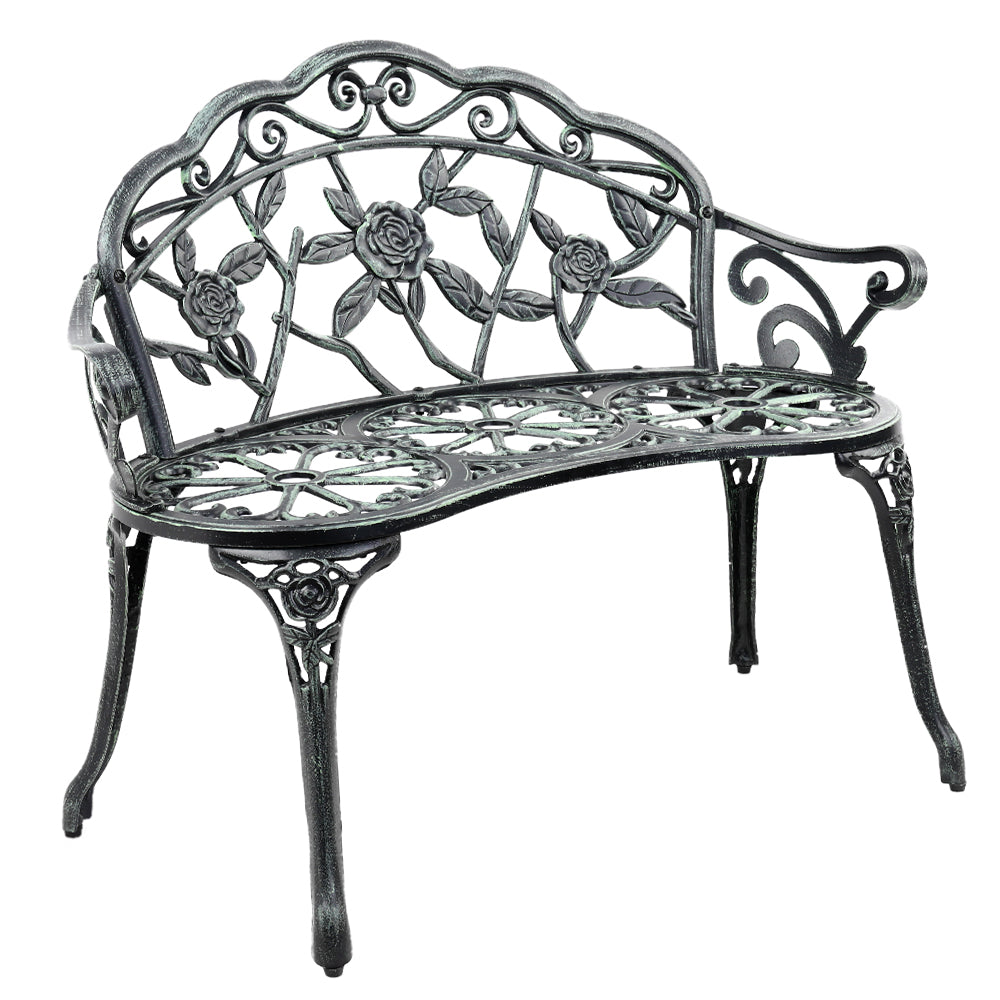 Gardeon Outdoor Garden Bench Seat 100cm Cast Aluminium Patio Chair Vintage Green.