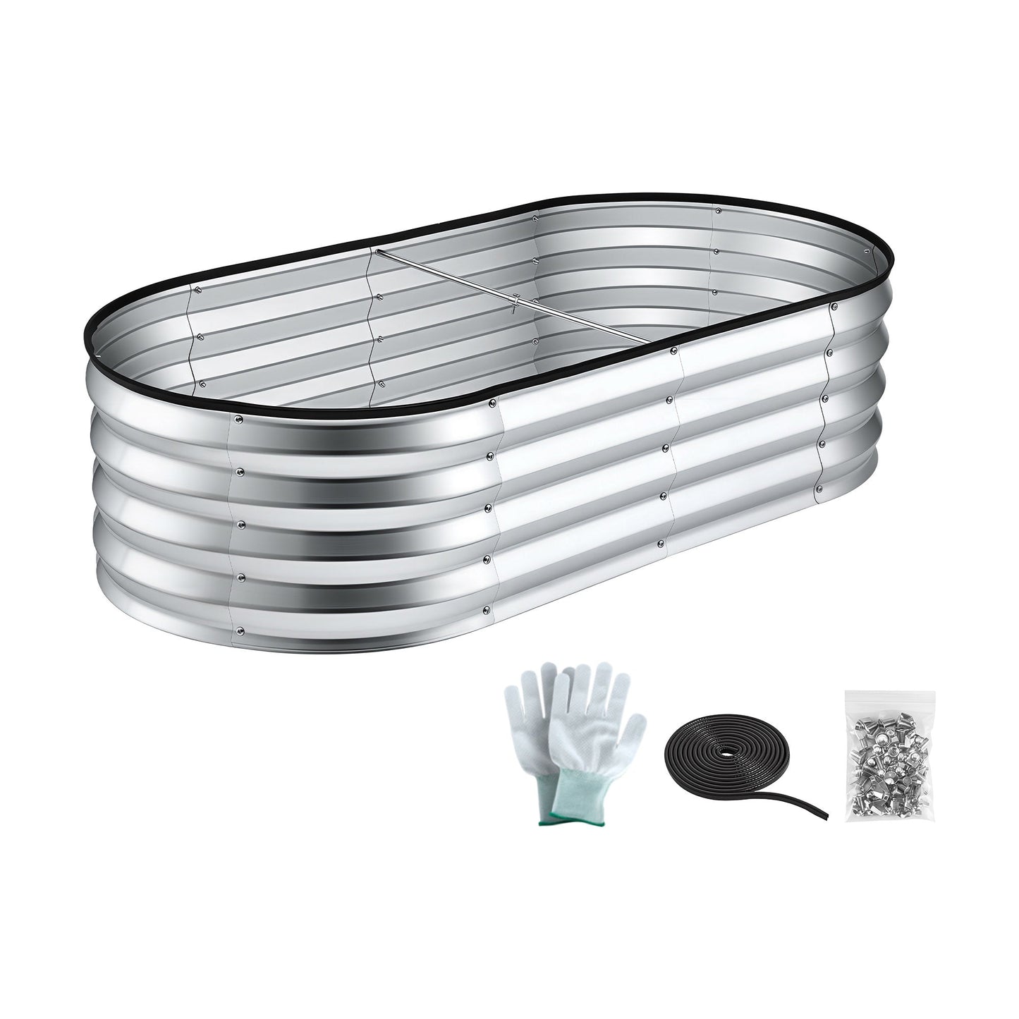 Green Fingers Raised Garden Bed Galvanised Oval Metal Planter Box Large Outdoor 120x60x30cm Silver