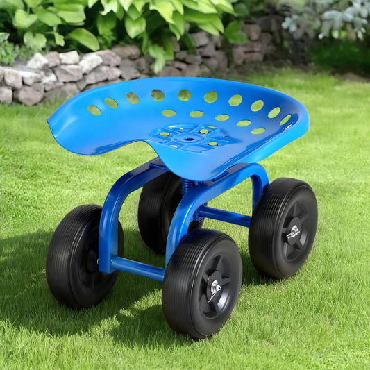 Gardeon Garden Seat 360 Swivel Rolling Adjustable Height Work Scooter Cart Wheels Heavy Duty 150kg.