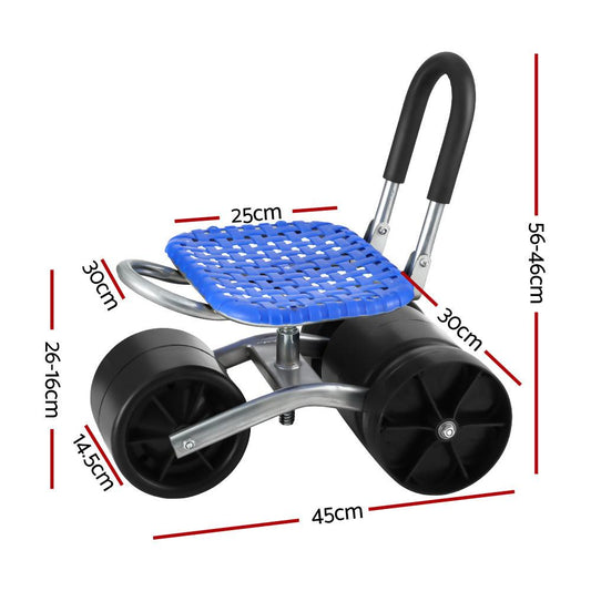 Gardeon Garden Stool Seat Foldable with Wheels Blue.