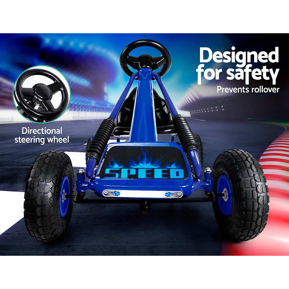 Rigo Kids Pedal Go Kart Ride On Toys Racing Car Rubber Tyre Blue.
