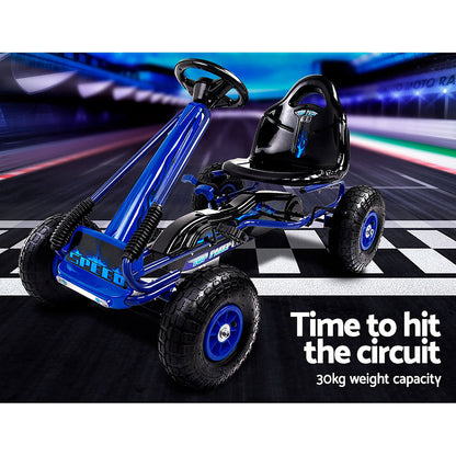 Rigo Kids Pedal Go Kart Ride On Toys Racing Car Rubber Tyre Blue.