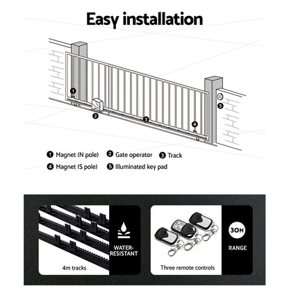 LockMaster Automatic Sliding Gate Opener Kit 4M 600KG