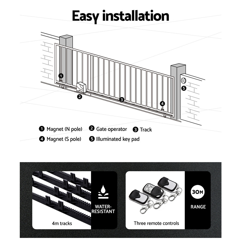 LockMaster Automatic Sliding Gate Opener Kit 10W Solar 4M 600KG