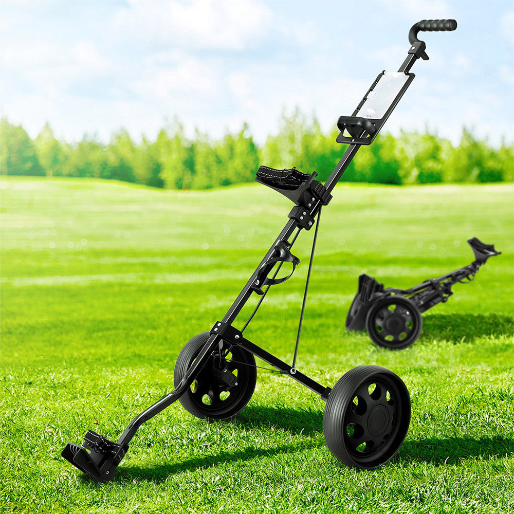 Everfit Golf Buggy Quick Folding Trolley Golf Cart Trolley 2 Wheels Cup Holder.