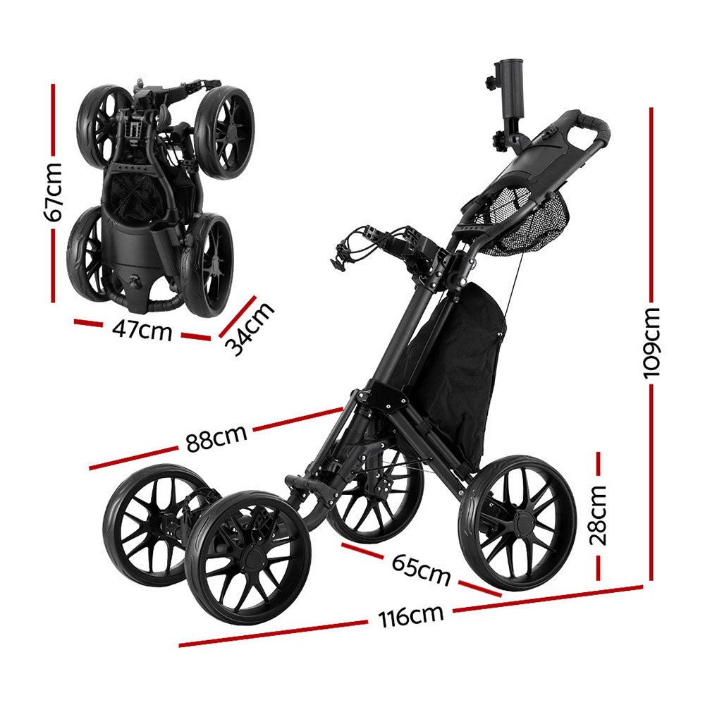 Everfit Golf Buggy Foldable Trolley Golf Cart Wheels Umbrella Bottle Holder.