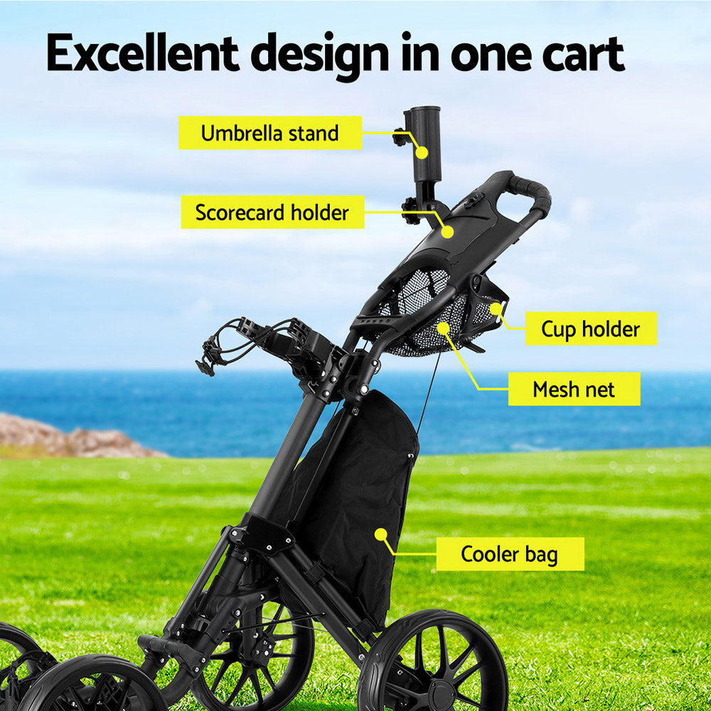 Everfit Golf Buggy Foldable Trolley Golf Cart Wheels Umbrella Bottle Holder.