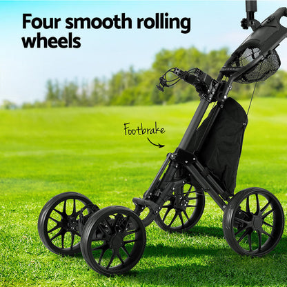 Everfit Golf Buggy Foldable Trolley Golf Cart Wheels Umbrella Bottle Holder.