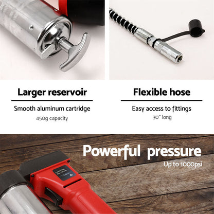 Giantz Grease Gun Cordless 20v 450g 9000PSI 76cm Hose Electric Battery Cartridge.