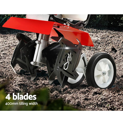 Giantz 63CC Tiller Garden Cultivator Rototiller 4 Blades Soil Plower Rotary Hoe.