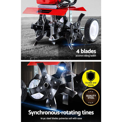Giantz 65CC Tiller Rototiller Garden Cultivator 4 Blades Soil Power Rotary Hoe.