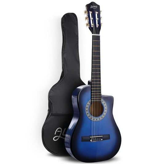 Alpha 34 Inch Classical Guitar Wooden Body Nylon String Beginner Kids Gift Blue.