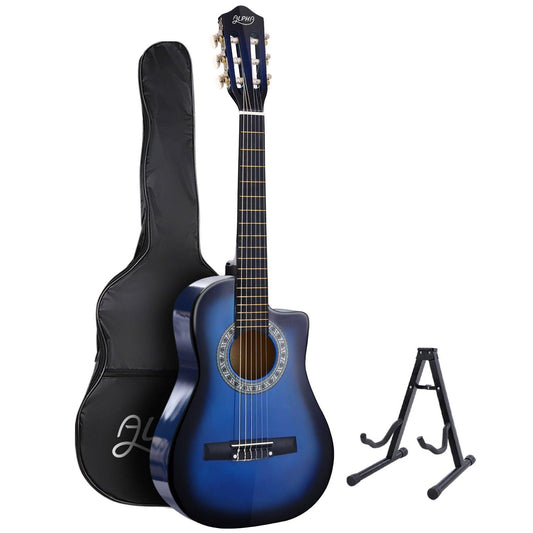 Alpha 34 Inch Classical Guitar Wooden Body Nylon String w/ Stand Beignner Blue.