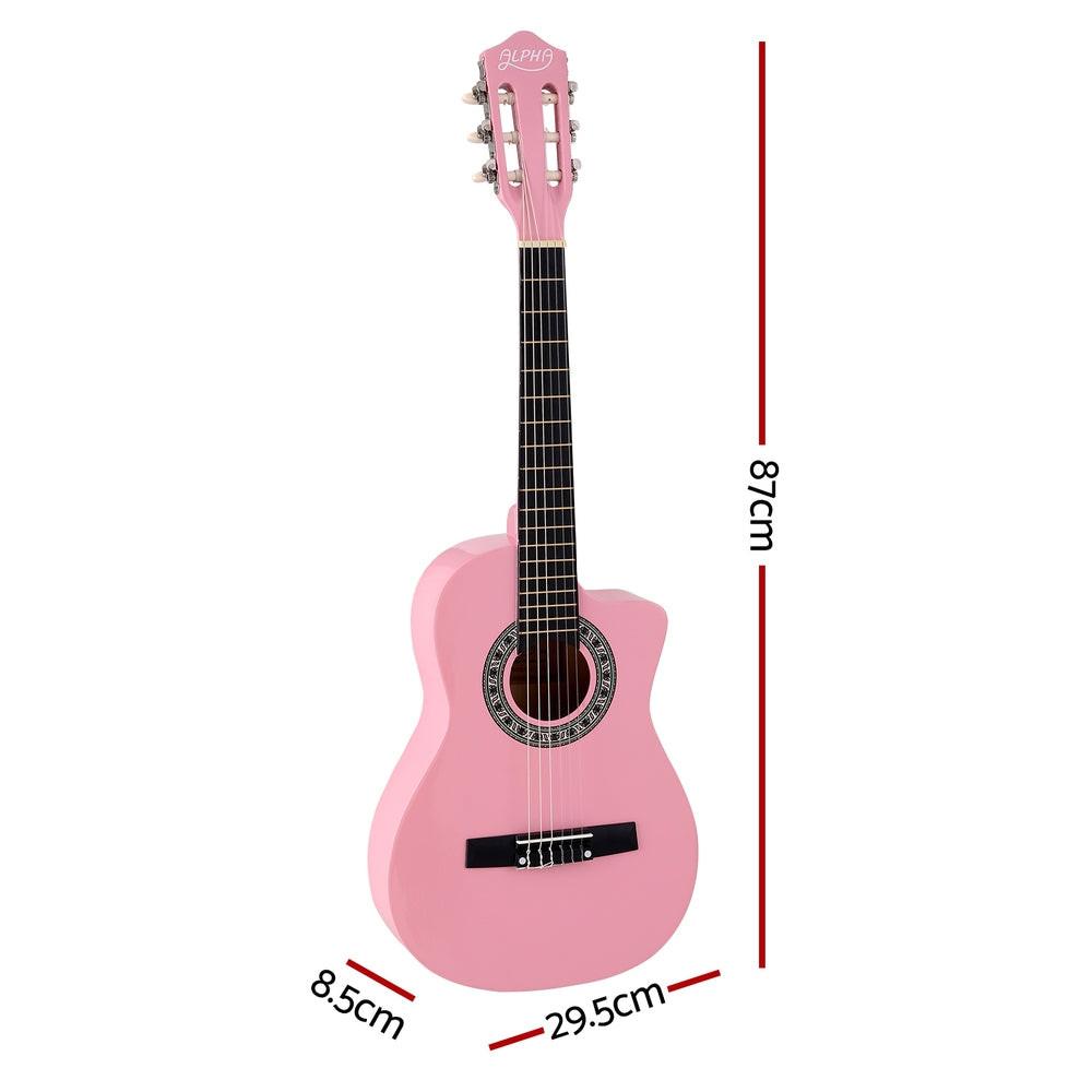 Alpha 34 Inch Classical Guitar Wooden Body Nylon String Beginner Kids Gift Pink.