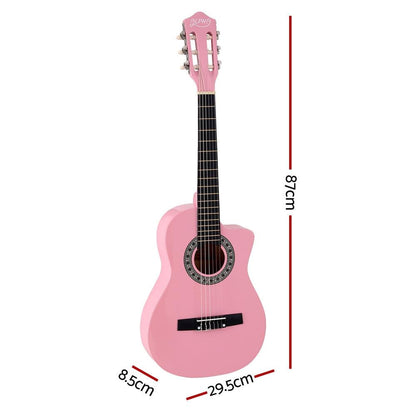Alpha 34 Inch Classical Guitar Wooden Body Nylon String Beginner Kids Gift Pink.