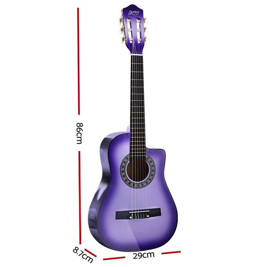 Alpha 34 Inch Classical Guitar Wooden Body Nylon String Beginner Kids Gift Purple.
