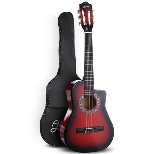 Alpha 34 Inch Classical Guitar Wooden Body Nylon String Beginner Kids Gift Red.