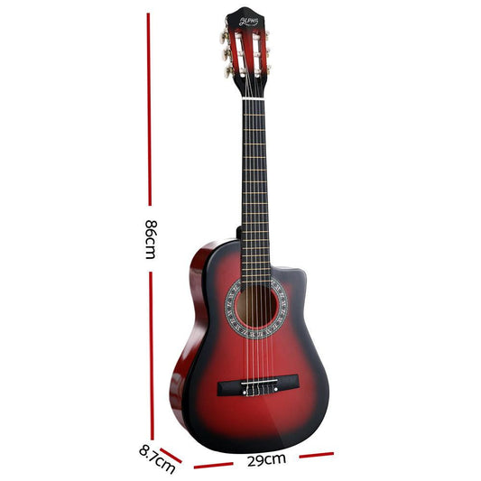 Alpha 34 Inch Classical Guitar Wooden Body Nylon String Beginner Kids Gift Red.
