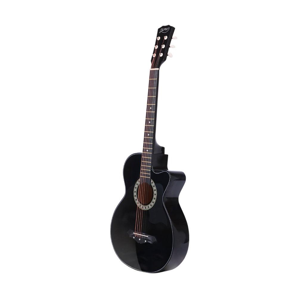 Alpha 38 Inch Acoustic Guitar Wooden Body Steel String Full Size Cutaway Black.