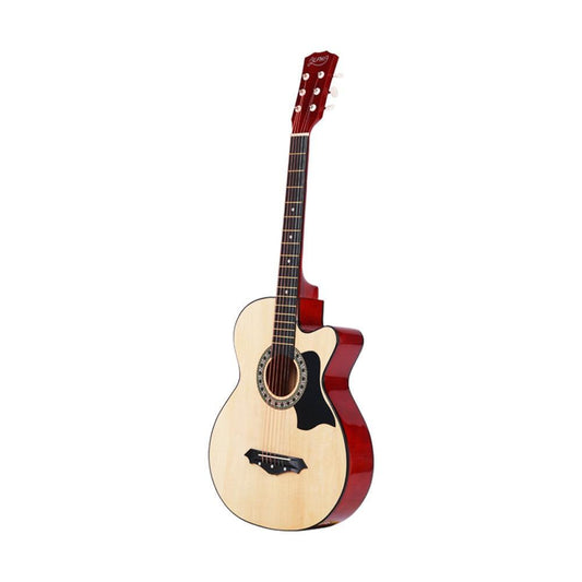 Alpha 38 Inch Acoustic Guitar Wooden Body Steel String Full Size w/ Stand Wood.