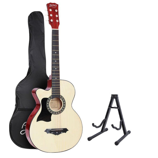 Alpha 38 Inch Acoustic Guitar Wooden Body Steel String w/ Stand Left Handed.