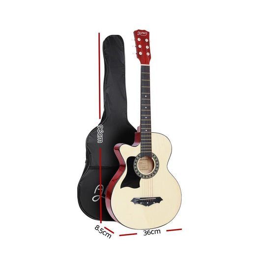 Alpha 38 Inch Acoustic Guitar Wooden Body Steel String w/ Stand Left Handed.