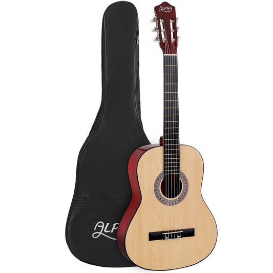 Alpha 39 Inch Classical Guitar Wooden Body Nylon String Beginner Gift Natural.