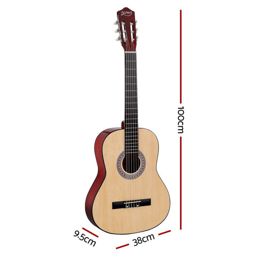 Alpha 39 Inch Classical Guitar Wooden Body Nylon String Beginner Gift Natural.