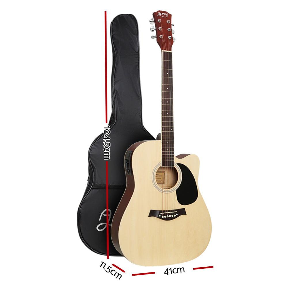 Alpha 41 Inch Acoustic Guitar Equaliser Electric Output Cutaway w/ Stand Wood.