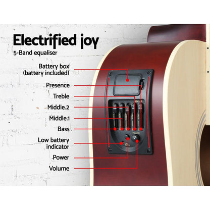 Alpha 41 Inch Acoustic Guitar Equaliser Electric Output Cutaway w/ Stand Wood.