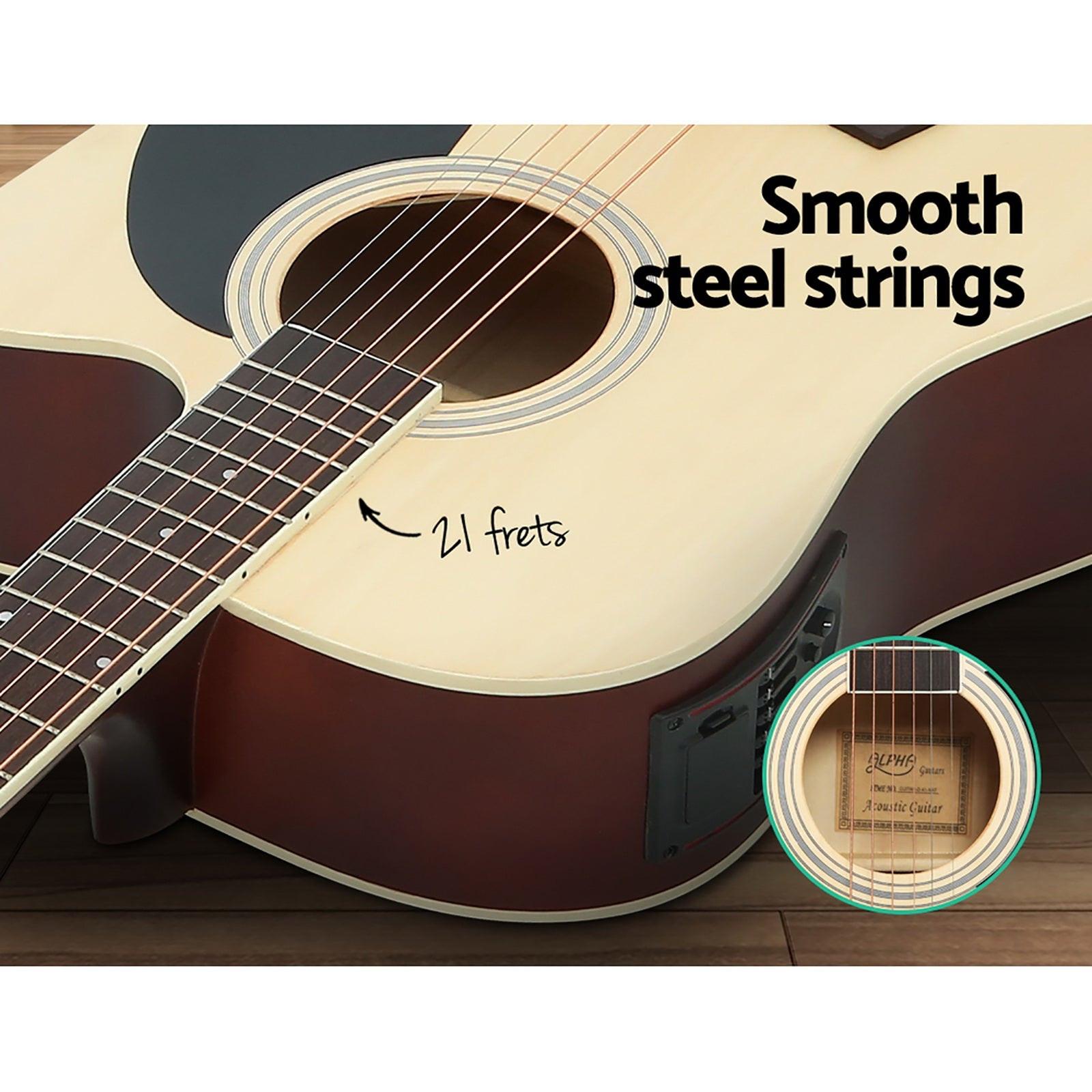 Alpha 41 Inch Acoustic Guitar Equaliser Electric Output Cutaway w/ Stand Wood.