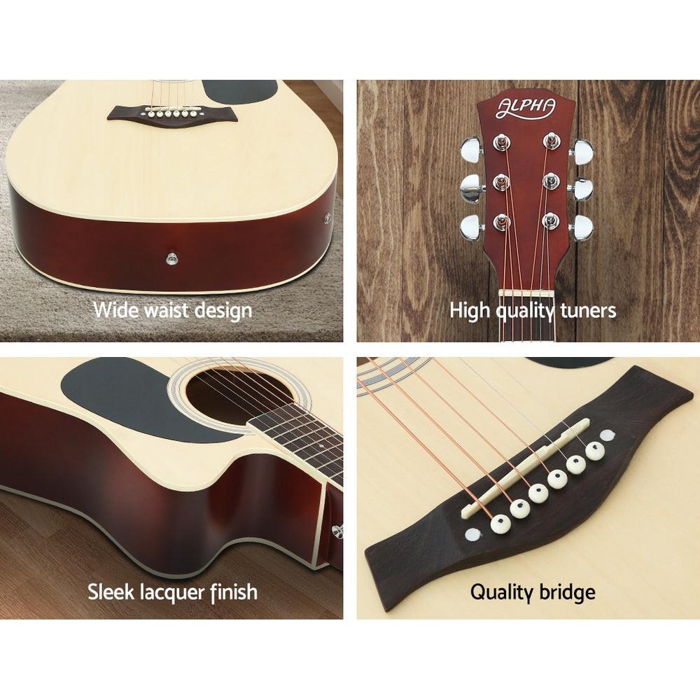 Alpha 41 Inch Acoustic Guitar Equaliser Electric Output Cutaway w/ Stand Wood.
