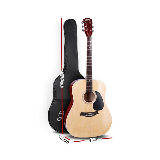 Alpha 41 Inch Acoustic Guitar Wooden Body Steel String Dreadnought Wood.