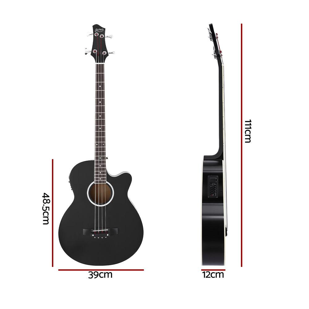 Alpha 43" Acoustic Bass Guitar Black 4-Band EQ.