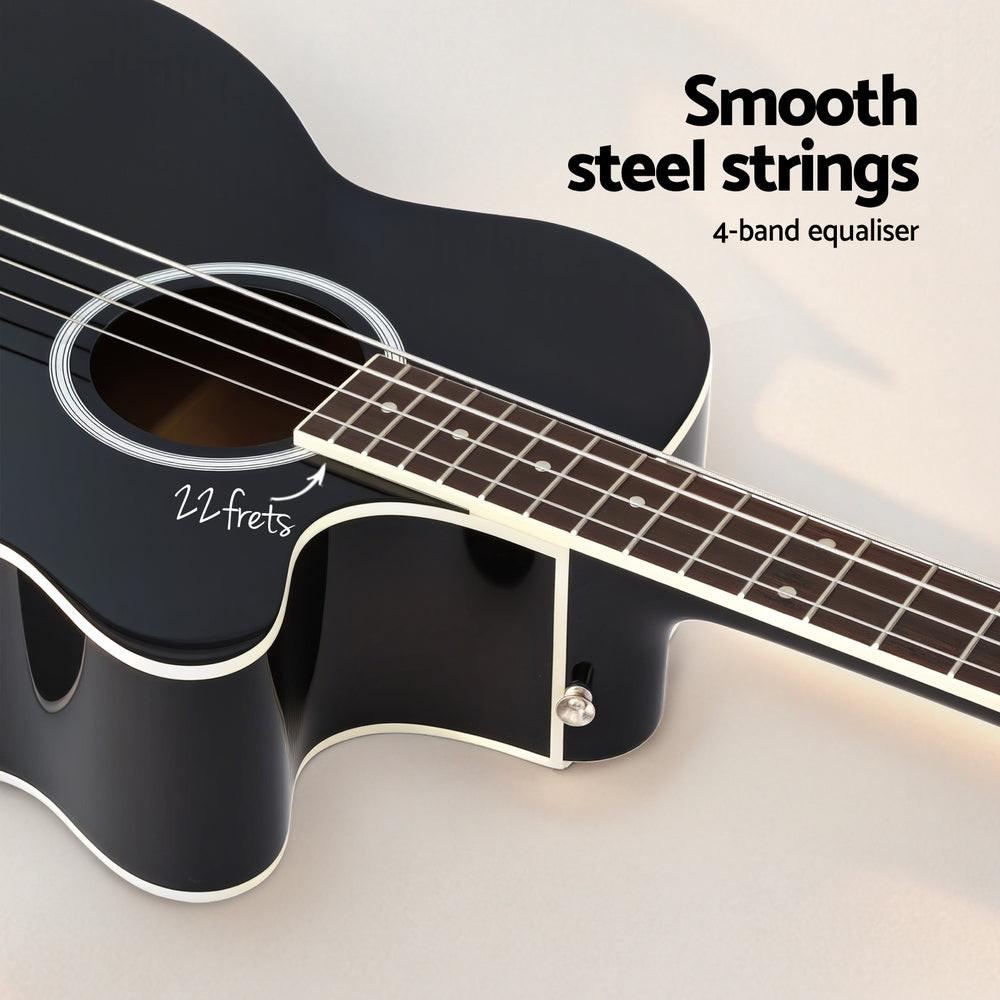 Alpha 43" Acoustic Bass Guitar Black 4-Band EQ.