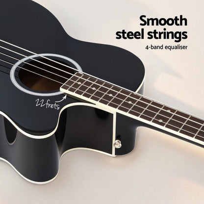 Alpha 43" Acoustic Bass Guitar Black 4-Band EQ.