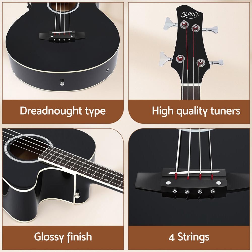 Alpha 43" Acoustic Bass Guitar Black 4-Band EQ.