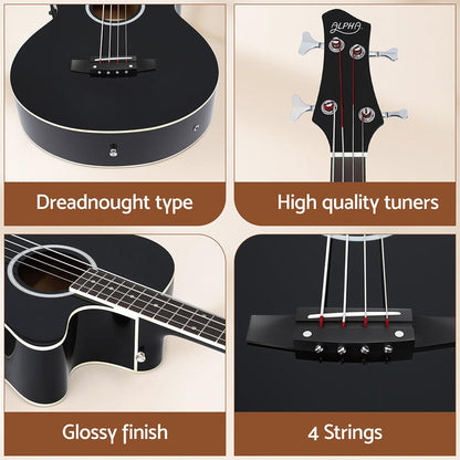 Alpha 43" Acoustic Bass Guitar Black 4-Band EQ.