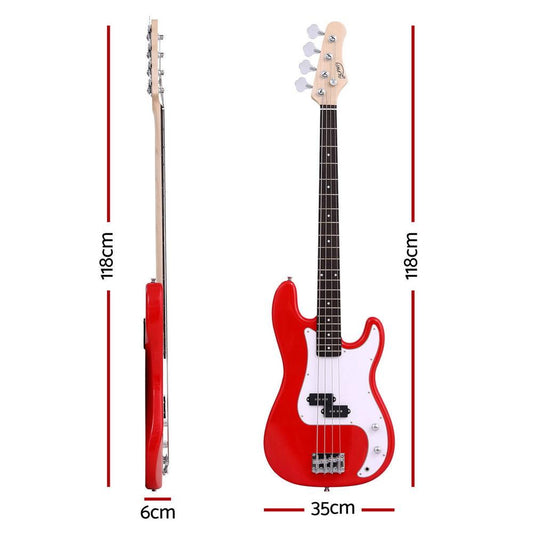 Alpha Electric Guitar Bass  47 Inch Red.