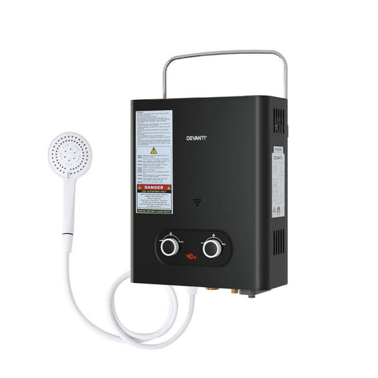 Devanti Portable Gas Water Heater LPG-powered System Black.