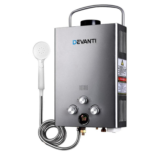 Devanti Portable Gas Water Heater With Pump LPG System Grey.