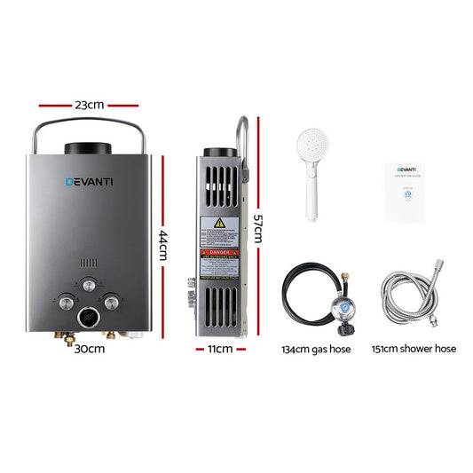 Devanti Portable Gas Water Heater LPG System Grey.